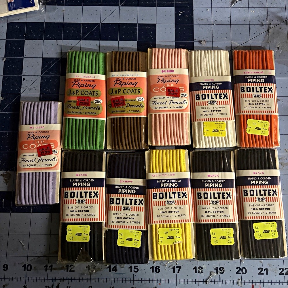 J&P Coats Boiltex Piping Trim Lot 3yd Multicolor Vintage Cotton Corded M.951